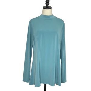 Zenana Mock Neck A-line Hem Top ITY Blue Size XL